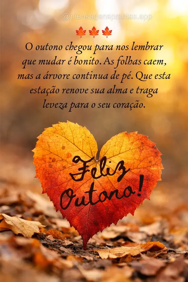 O outono chegou para nos lembrar que mudar é bonito. As folhas caem, mas a árvore continua de pé. Que esta estação renove sua alma e traga leveza pa...