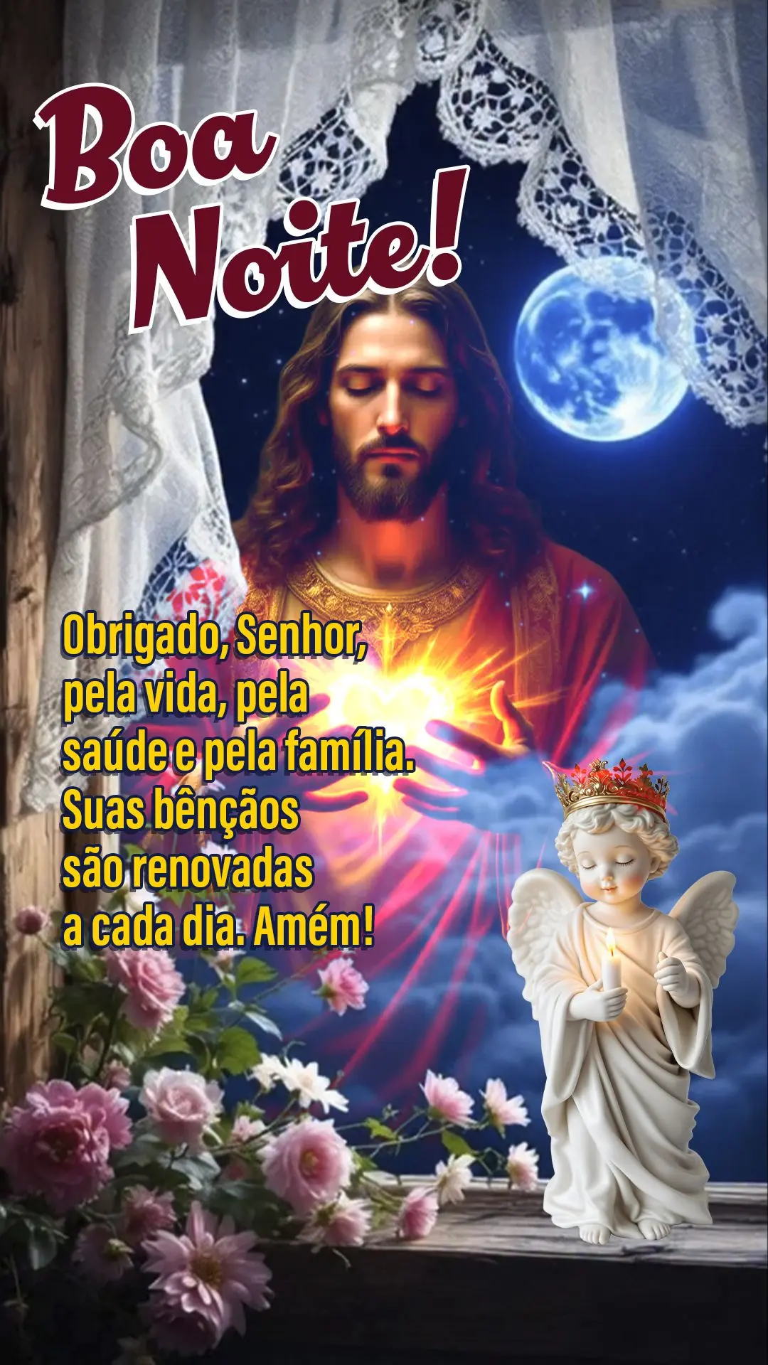 Boa noite! Obrigado, Senhor, pela vida, pela saúde e pela família. Suas bênçãos são renovadas a cada dia. Amém! 🙏✨