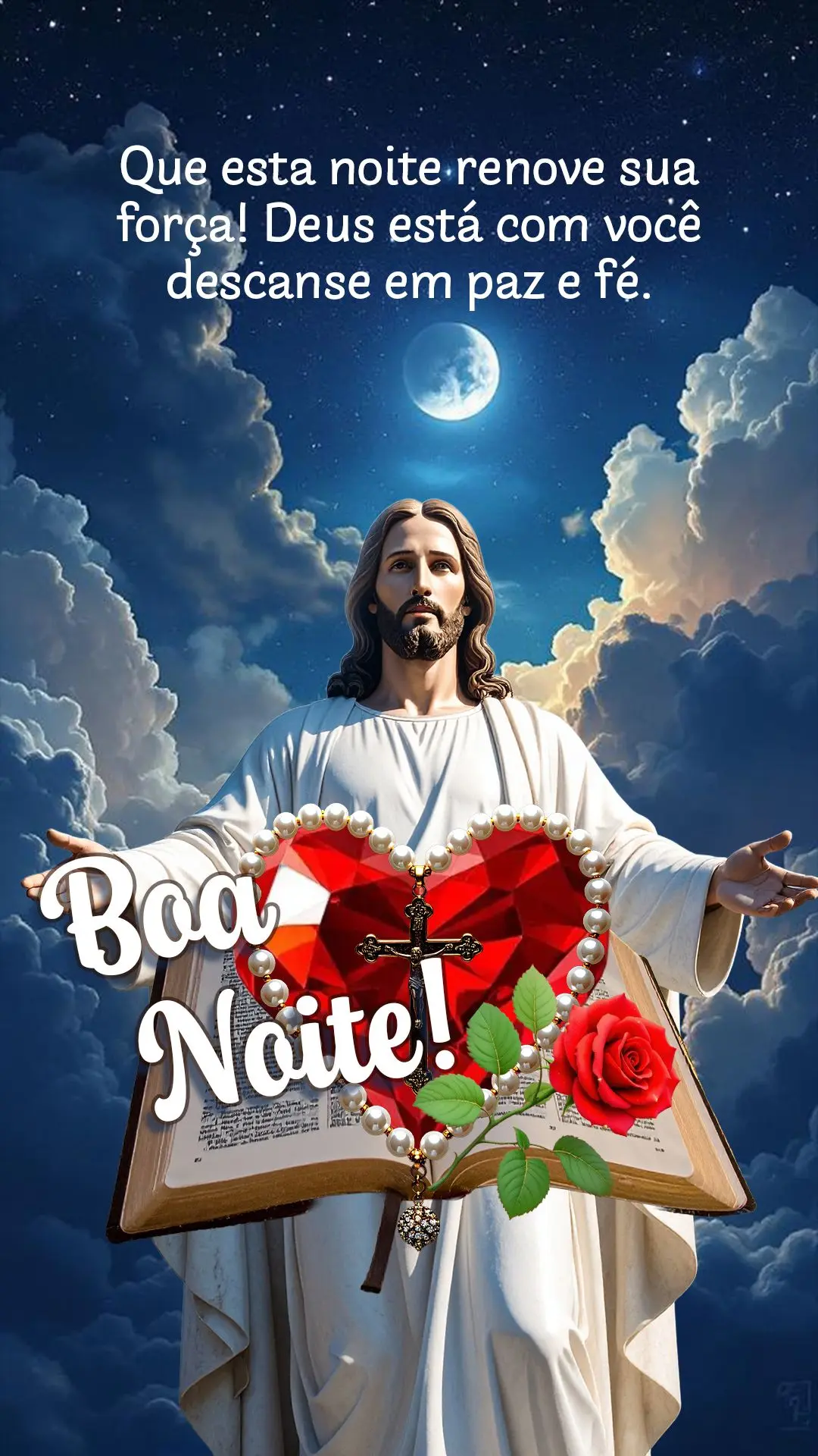 🌙 Que esta noite renove sua força! Deus está com você — descanse em paz e fé. Boa noite! 🙏✨