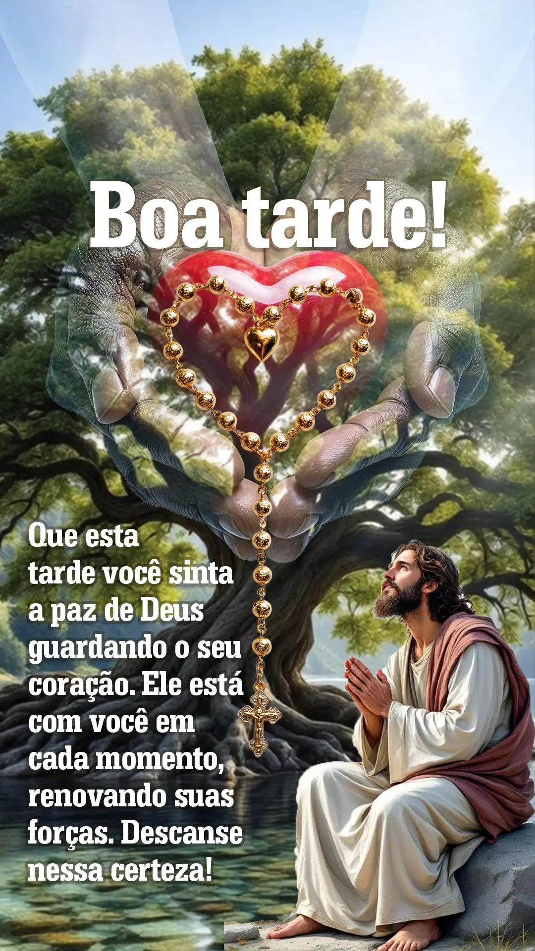 Boa tarde! Que esta tarde você sinta a paz de Deus guardando o seu coração. Ele está com você em cada momento, renovando suas forças. Descanse ness...