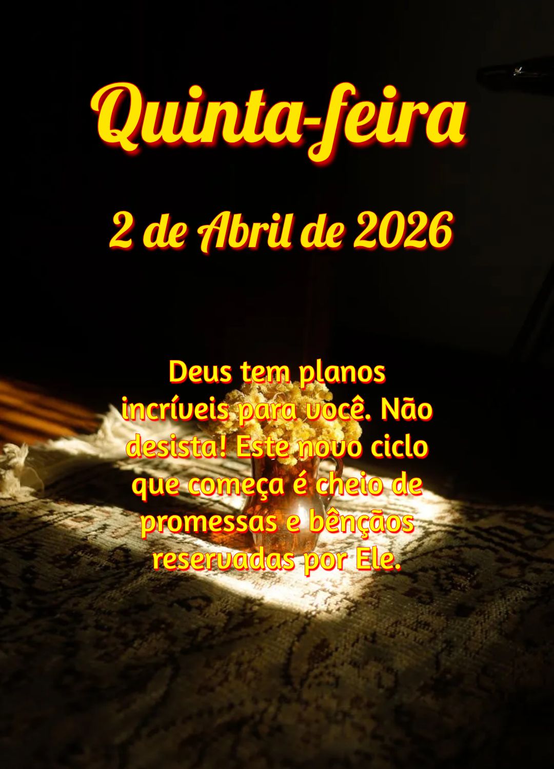 Deus tem planos incríveis para você. Não desista! Este novo ciclo que começa é cheio de promessas e bênçãos reservadas por Ele.