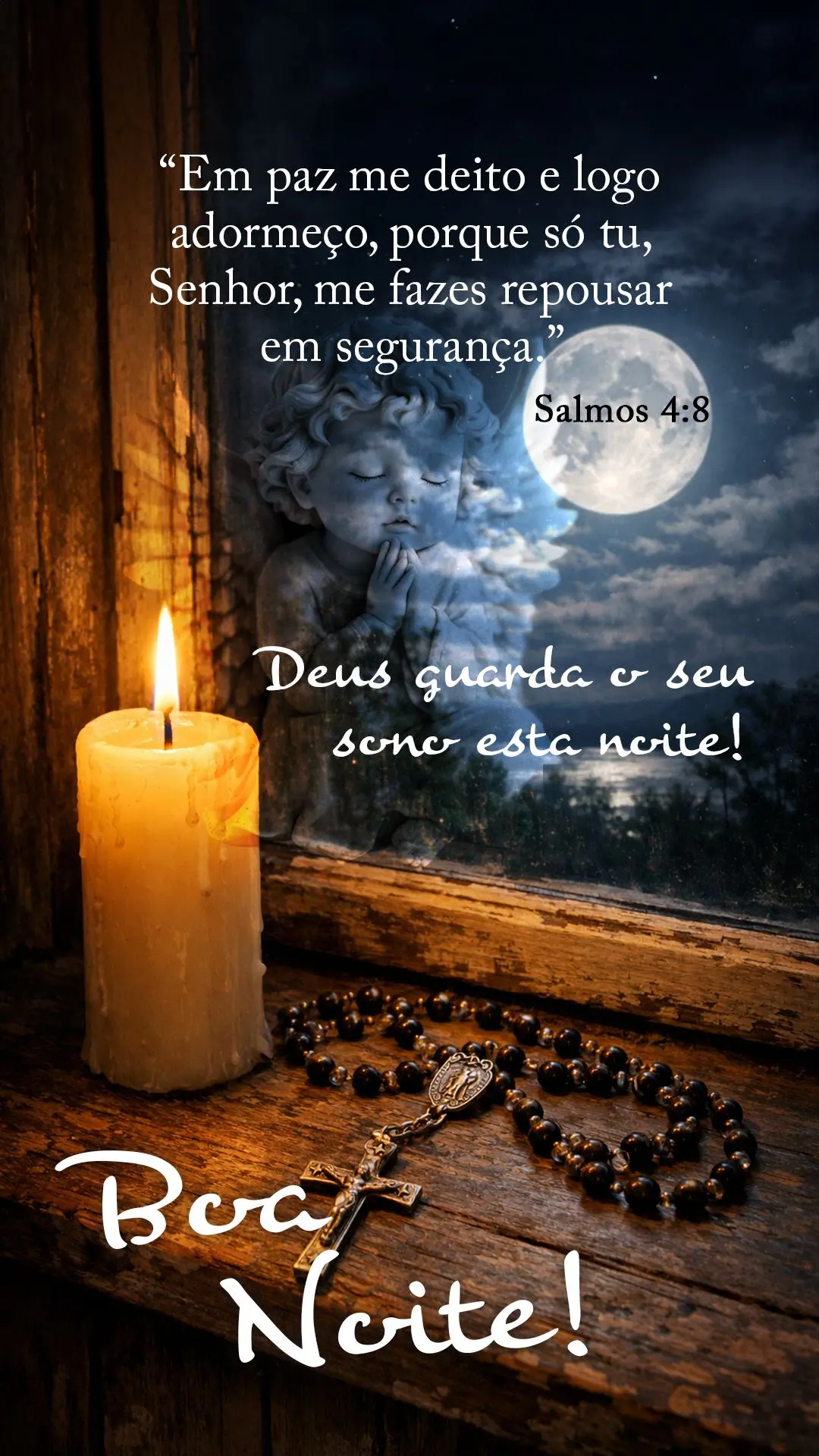 🌙 "Em paz me deito e logo adormeço, porque só tu, Senhor, me fazes repousar em segurança." — Salmos 4:8
Deus guarda o seu sono esta noite. Boa no...