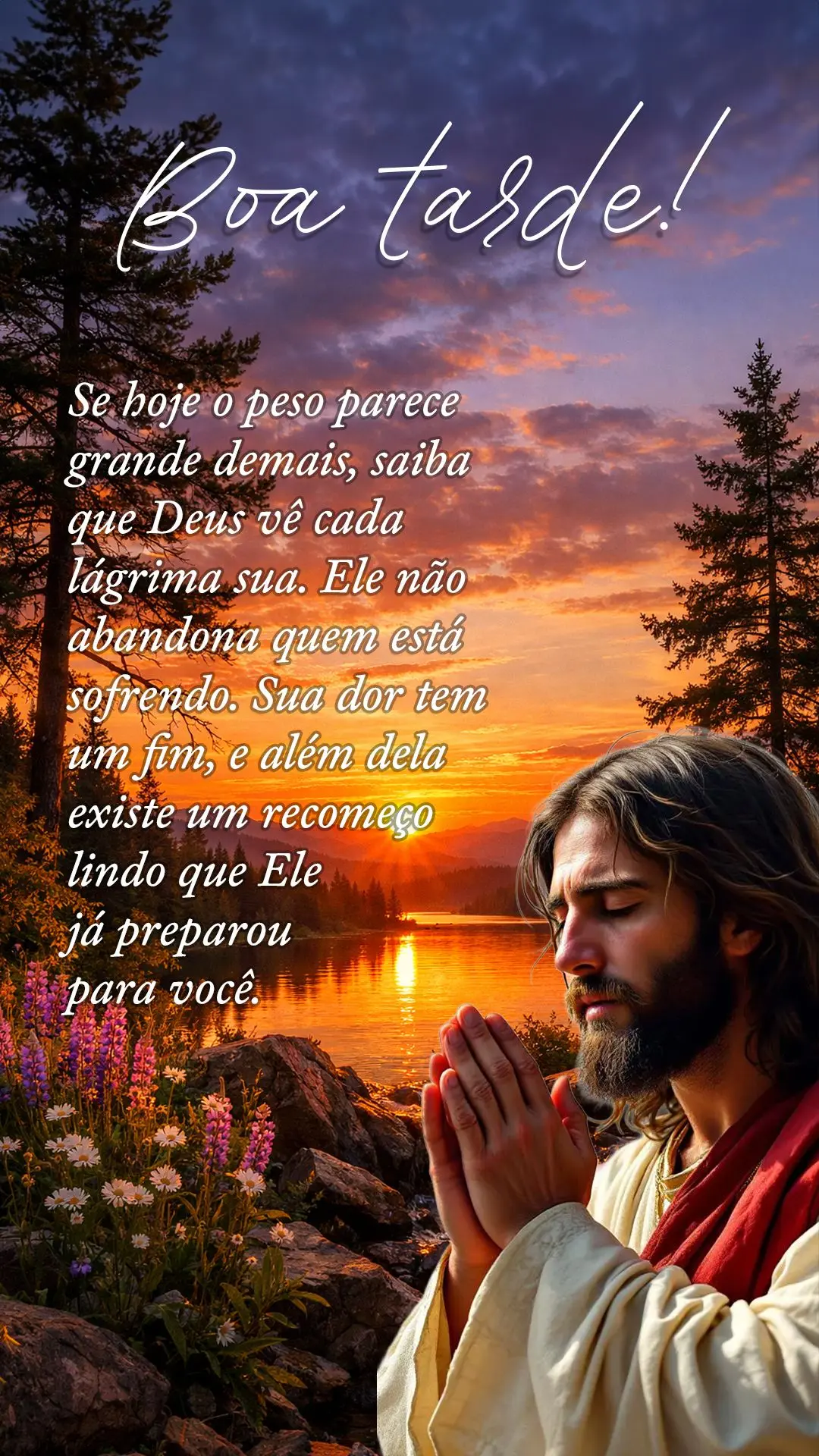 Boa tarde! Se hoje o peso parece grande demais, saiba que Deus vê cada lágrima sua. Ele não abandona quem está sofrendo. Sua dor tem um fim, e além ...