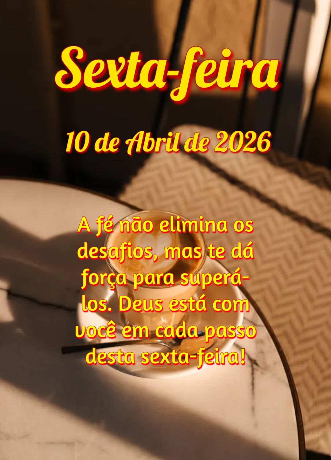 A fé não elimina os desafios, mas te dá força para superá-los. Deus está com você em cada passo desta sexta-feira!