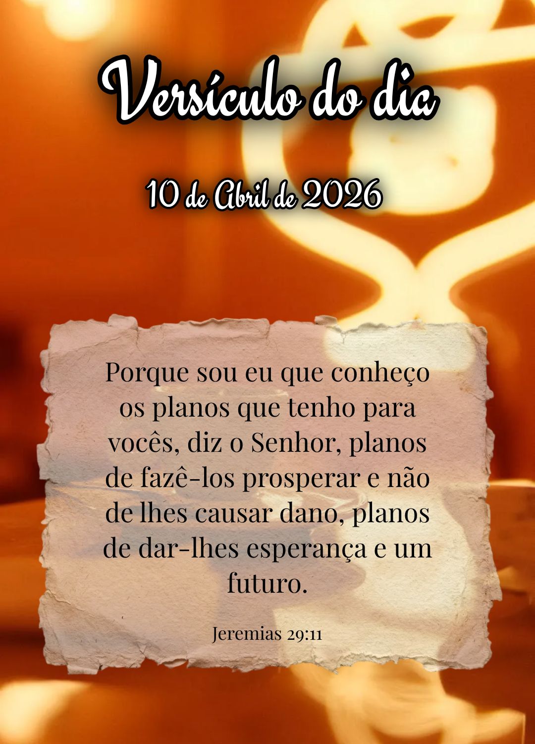 Porque sou eu que conheço os planos que tenho para vocês, diz o Senhor, planos de fazê-los prosperar e não de lhes causar dano, planos de dar-lhes es...