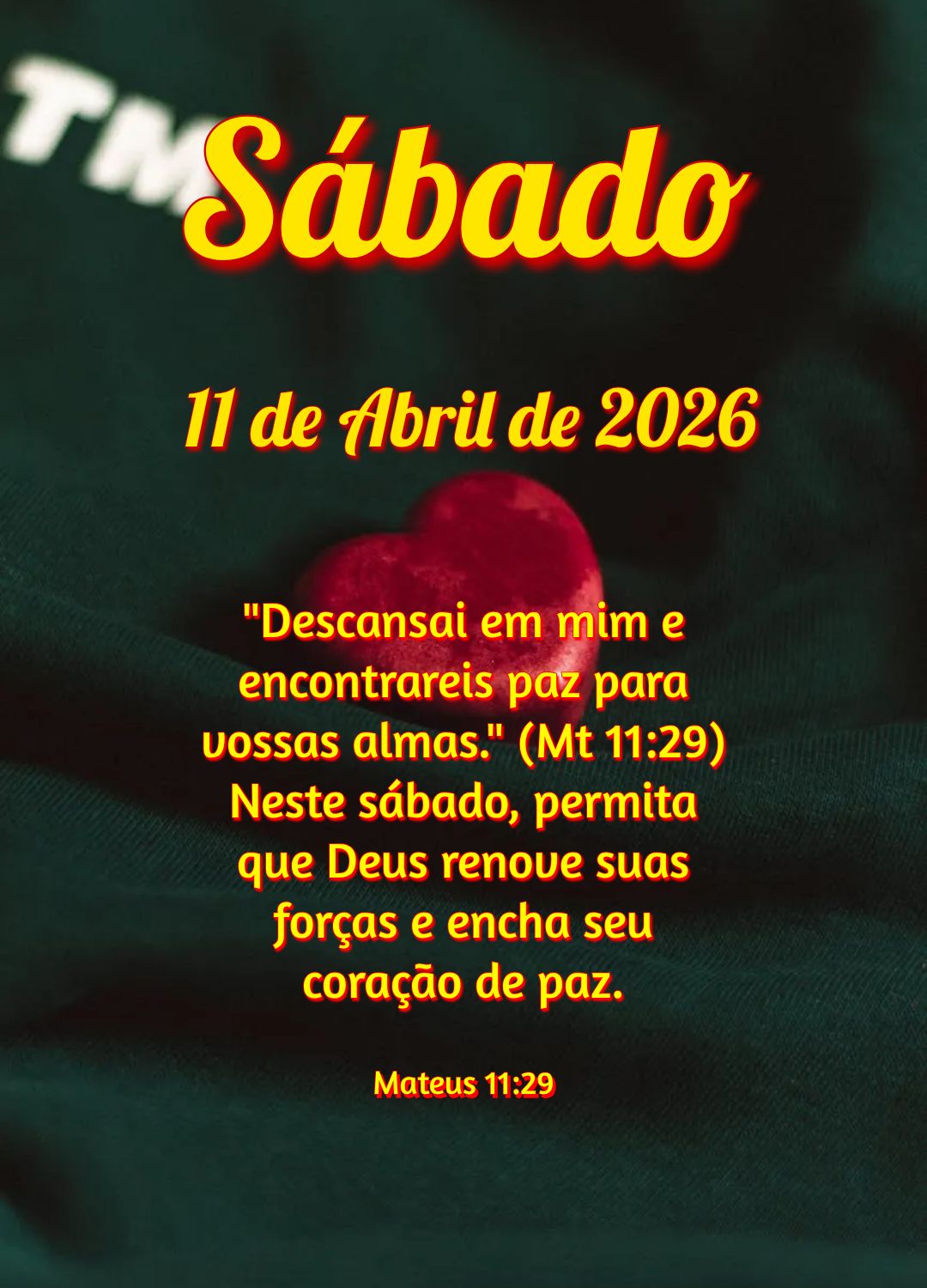 "Descansai em mim e encontrareis paz para vossas almas." (Mt 11:29) Neste sábado, permita que Deus renove suas forças e encha seu coração de paz. Mat...