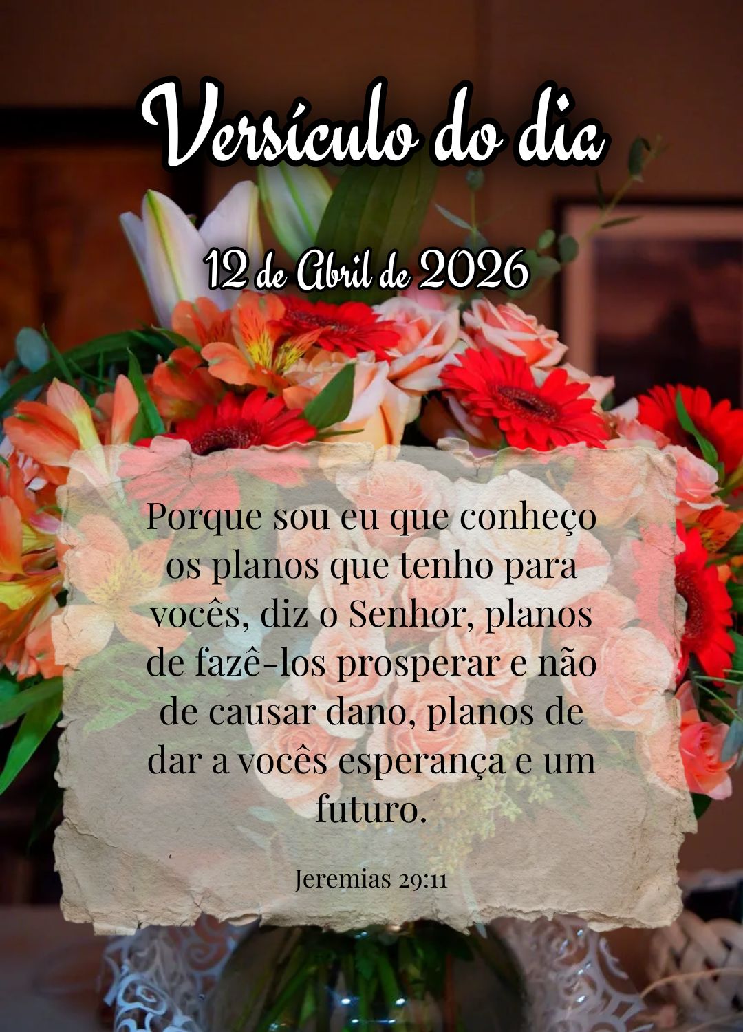 Porque sou eu que conheço os planos que tenho para vocês, diz o Senhor, planos de fazê-los prosperar e não de causar dano, planos de dar a vocês esp...