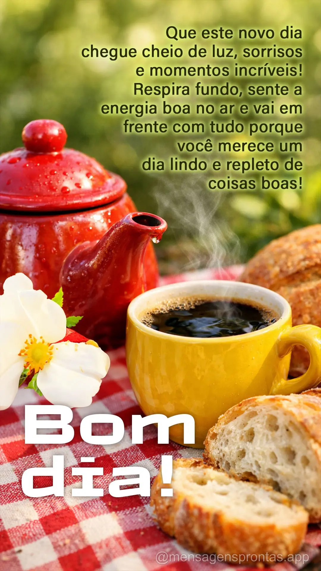 Que este novo dia chegue cheio de luz, sorrisos e momentos incríveis! Respira fundo, sente a energia boa no ar e vai em frente com tudo — porque você...