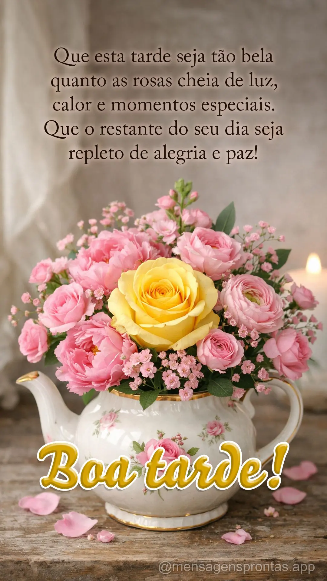 Que esta tarde seja tão bela quanto as rosas — cheia de luz, calor e momentos especiais. Que o restante do seu dia seja repleto de alegria e paz! Boa ...