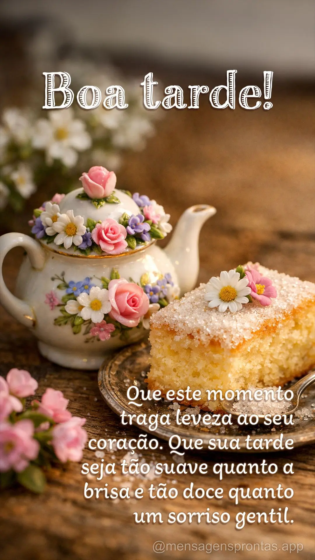 Que este momento traga leveza ao seu coração. Que sua tarde seja tão suave quanto a brisa e tão doce quanto um sorriso gentil. Boa tarde!