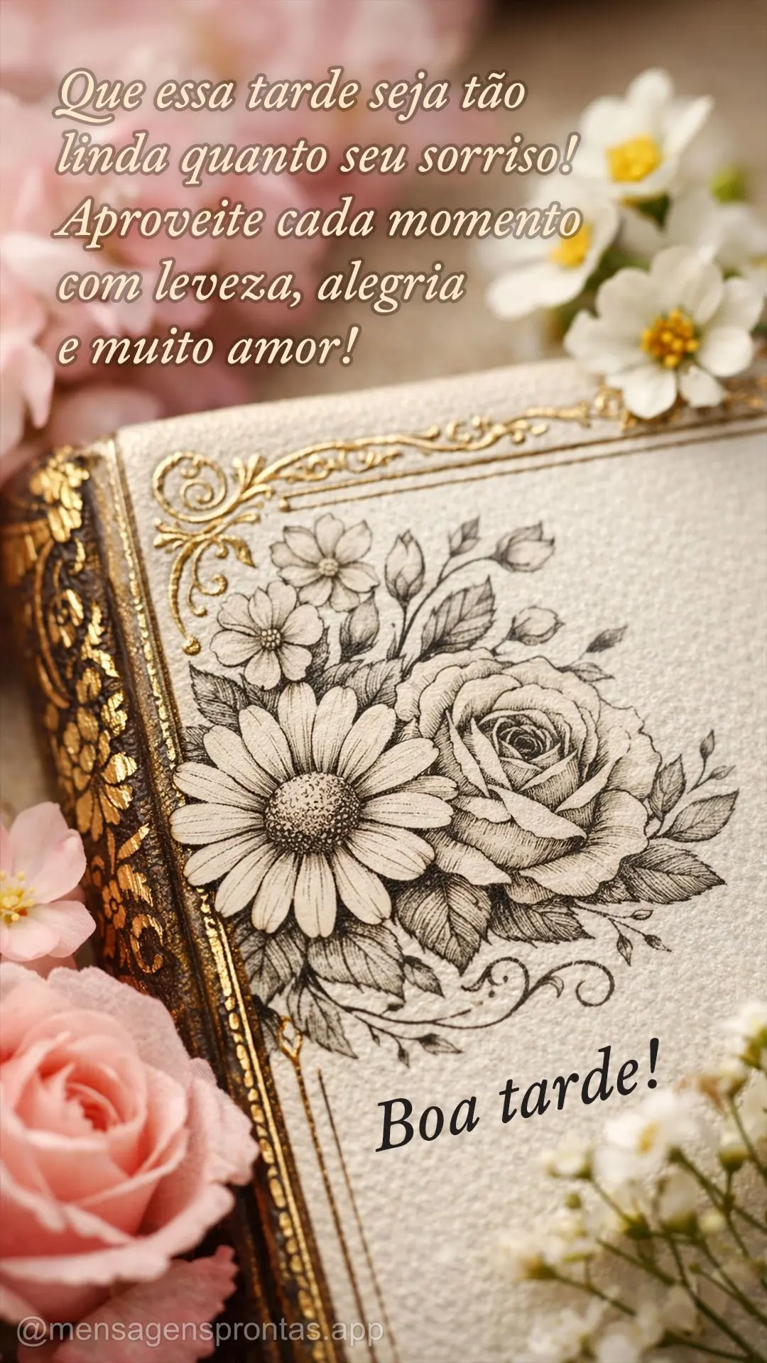 Que essa tarde seja tão linda quanto seu sorriso! Aproveite cada momento com leveza, alegria e muito amor! Boa tarde!