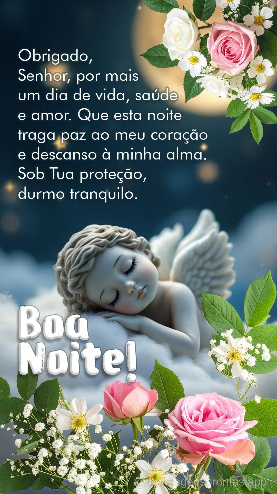 Obrigado, Senhor, por mais um dia de vida, saúde e amor. Que esta noite traga paz ao meu coração e descanso à minha alma. Sob Tua proteção, durmo t...