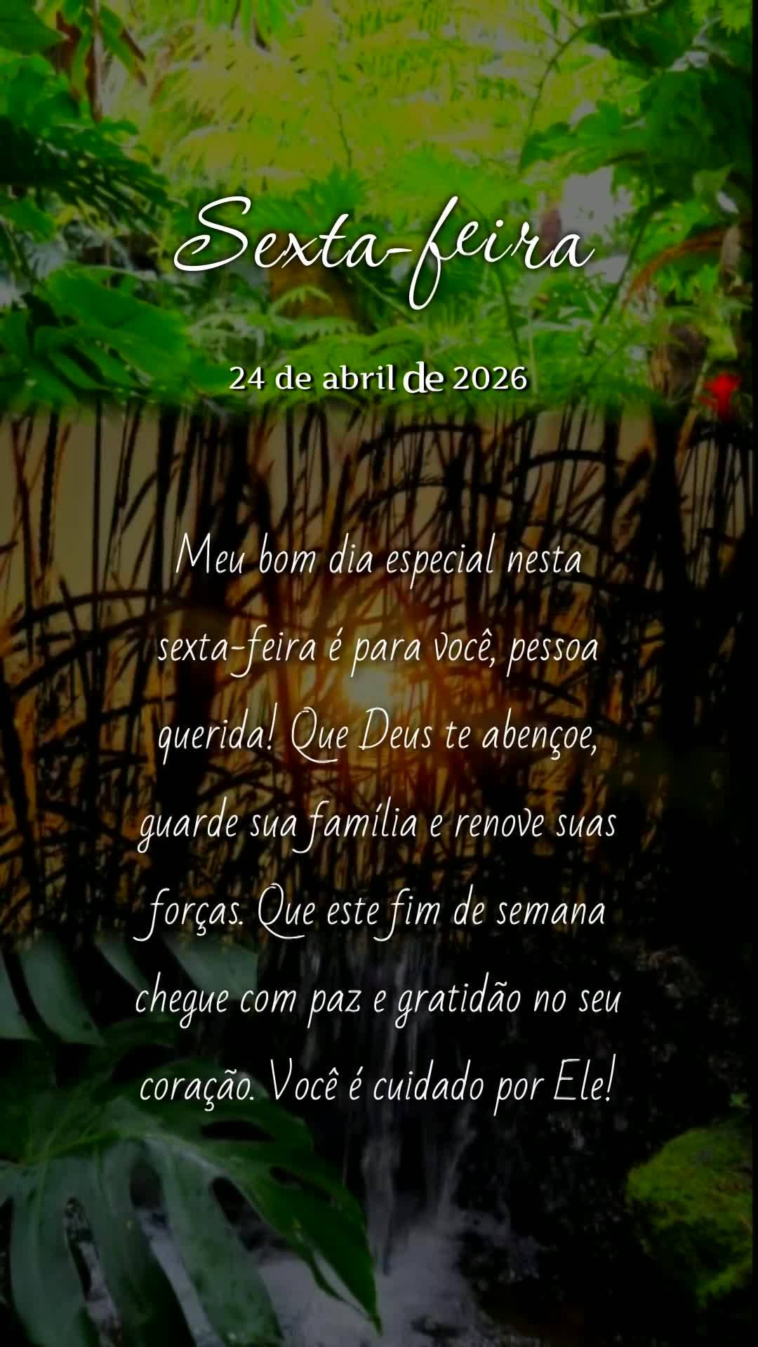 Meu bom dia especial nesta sexta-feira é para você, pessoa querida! Que Deus te abençoe, guarde sua família e renove suas forças. Que este fim de se...
