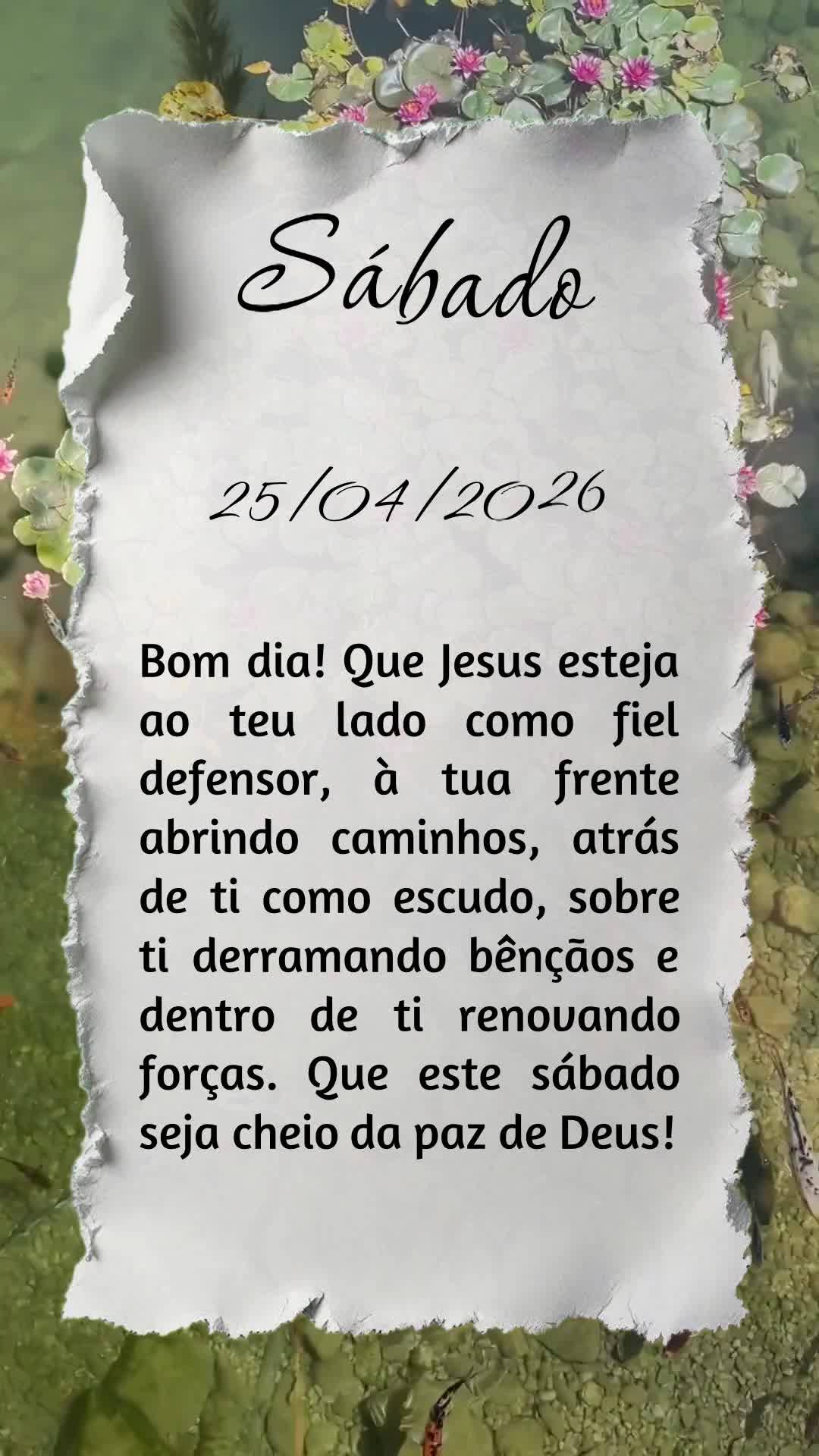 Bom dia! Que Jesus esteja ao teu lado como fiel defensor, à tua frente abrindo caminhos, atrás de ti como escudo, sobre ti derramando bênçãos e dent...