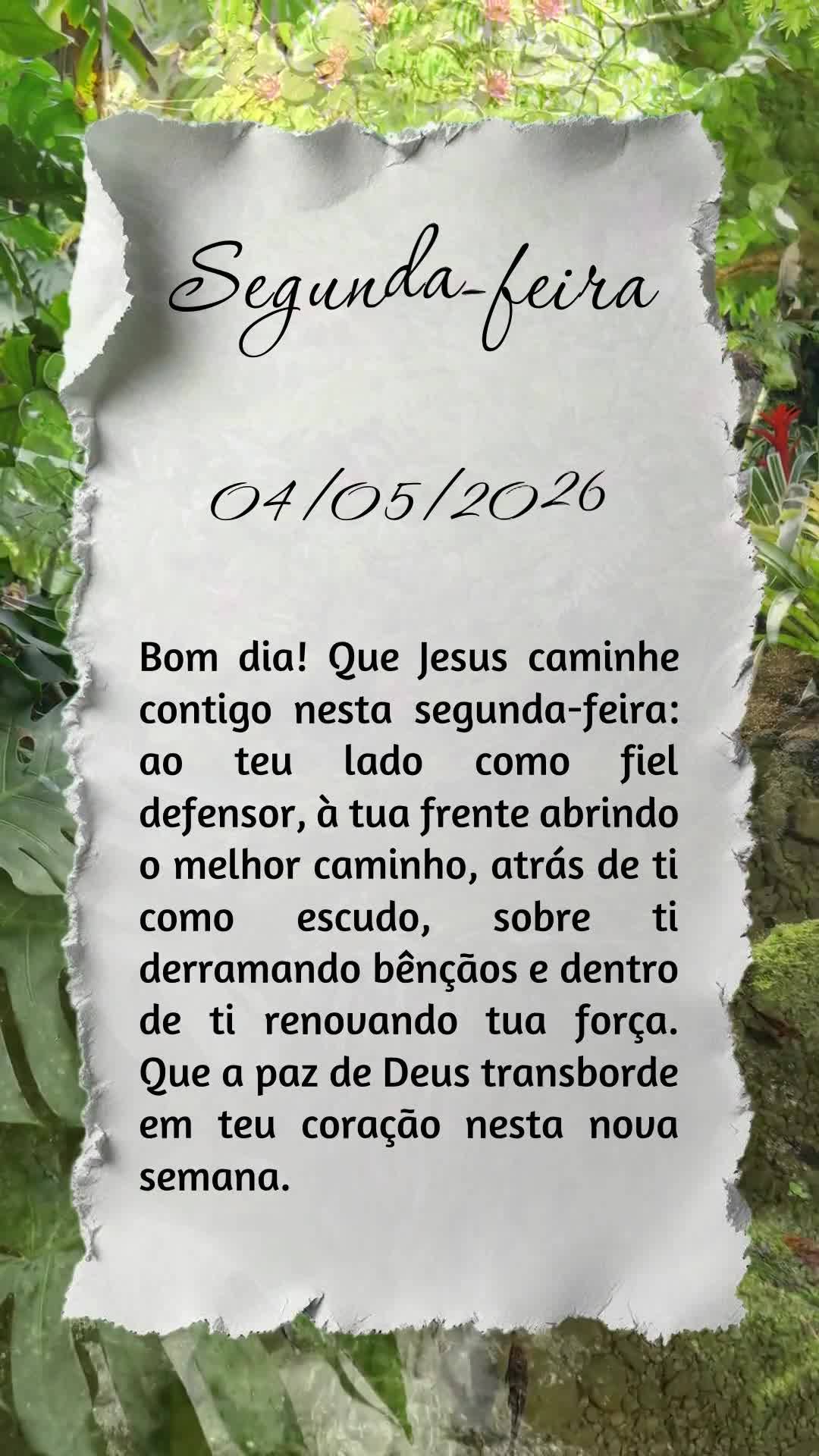 Bom dia! Que Jesus caminhe contigo nesta segunda-feira: ao teu lado como fiel defensor, à tua frente abrindo o melhor caminho, atrás de ti como escudo,...