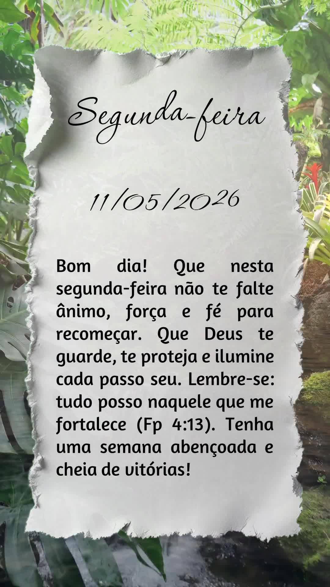 Bom dia! Que nesta segunda-feira não te falte ânimo, força e fé para recomeçar. Que Deus te guarde, te proteja e ilumine cada passo seu. Lembre-se: ...