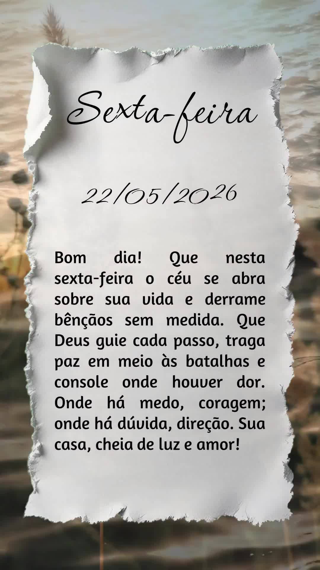 Bom dia! Que nesta sexta-feira o céu se abra sobre sua vida e derrame bênçãos sem medida. Que Deus guie cada passo, traga paz em meio às batalhas e ...