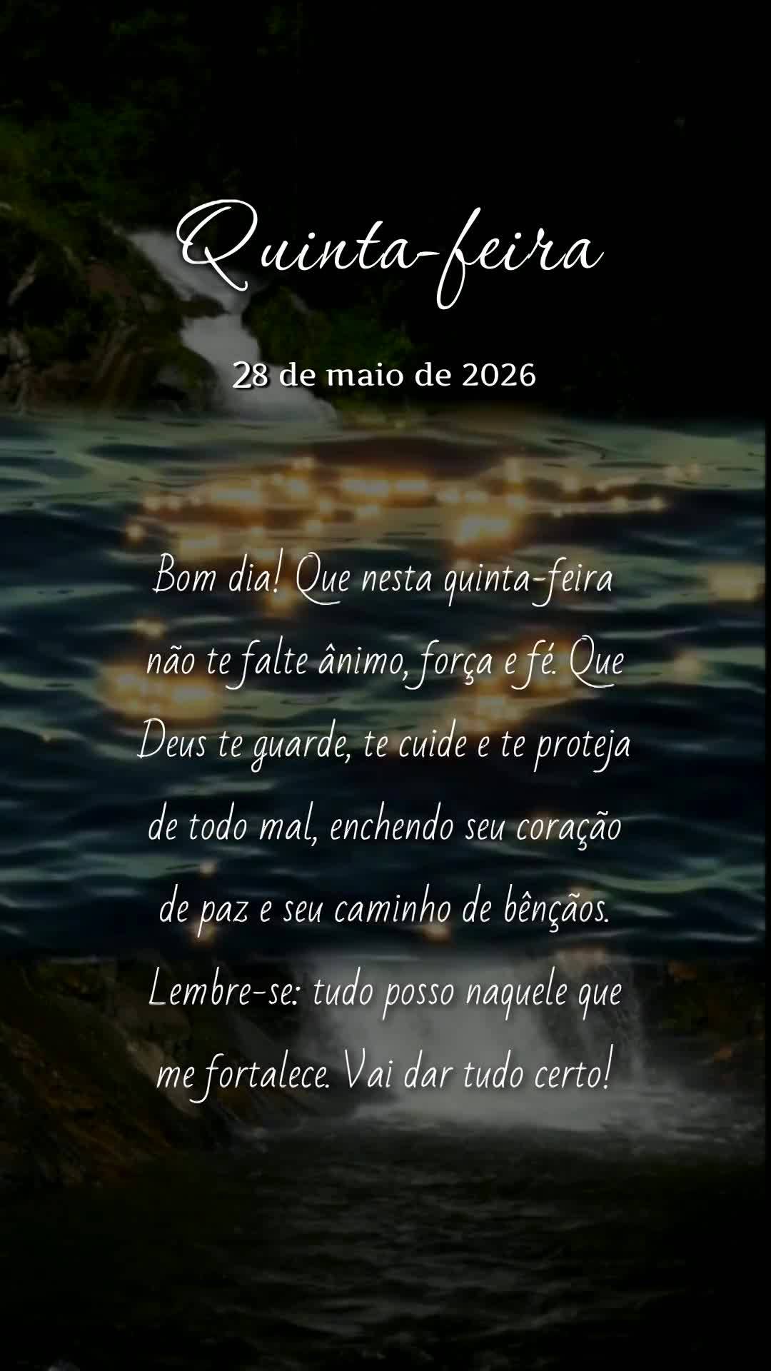 Bom dia! Que nesta quinta-feira não te falte ânimo, força e fé. Que Deus te guarde, te cuide e te proteja de todo mal, enchendo seu coração de paz ...