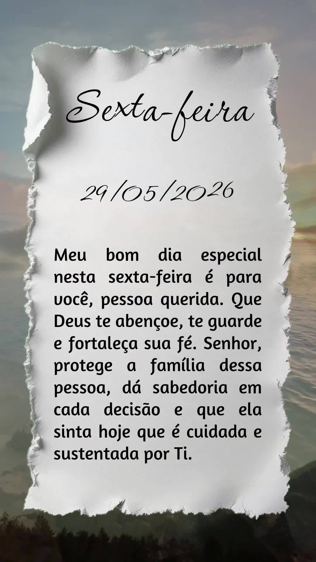 Meu bom dia especial nesta sexta-feira é para você, pessoa querida. Que Deus te abençoe, te guarde e fortaleça sua fé. Senhor, protege a família de...