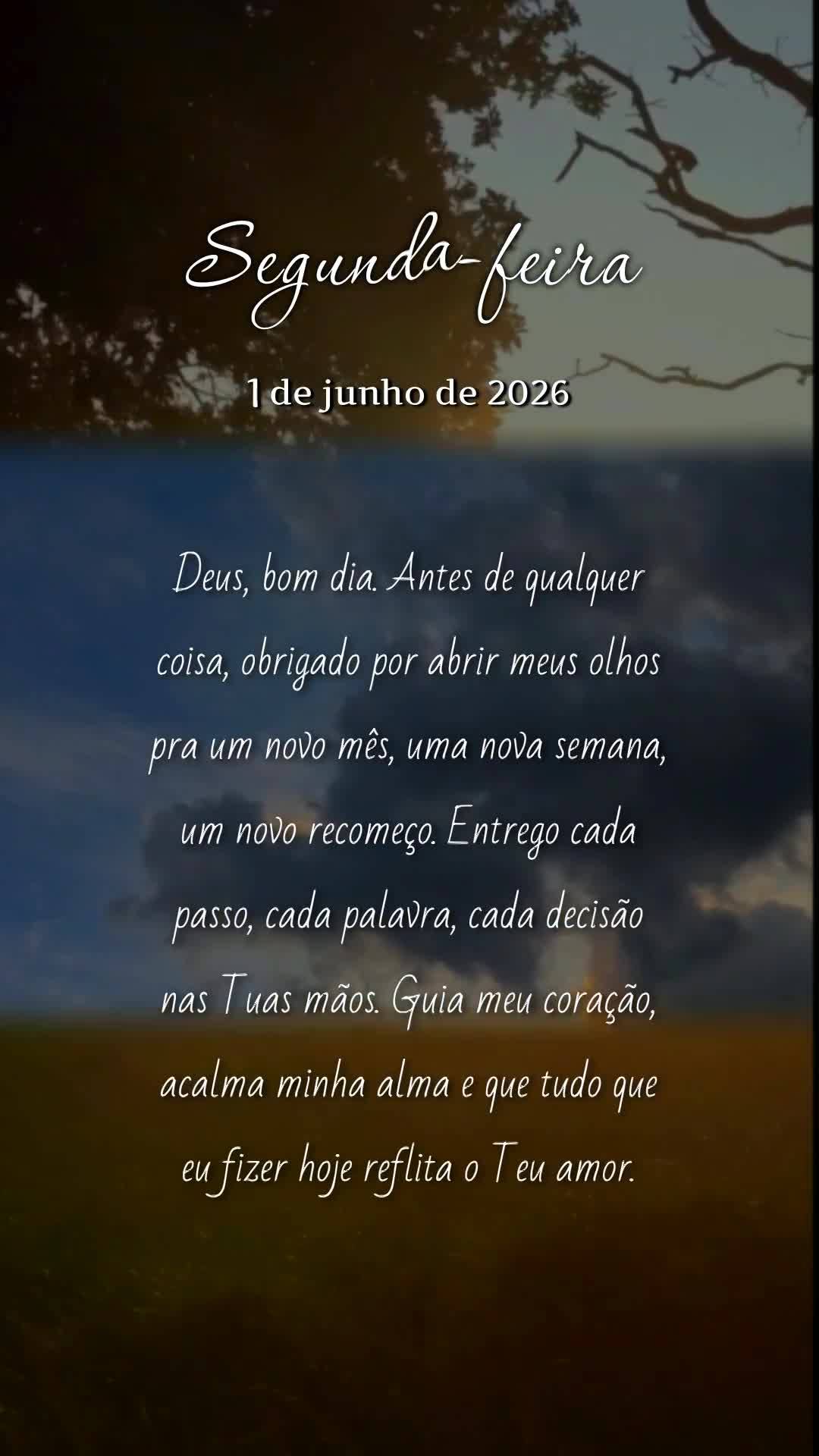 Deus, bom dia. Antes de qualquer coisa, obrigado por abrir meus olhos pra um novo mês, uma nova semana, um novo recomeço. Entrego cada passo, cada pala...
