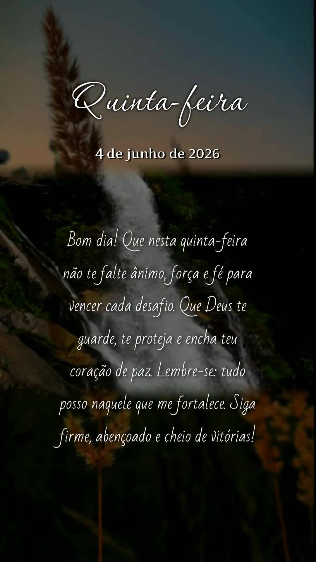 Bom dia! Que nesta quinta-feira não te falte ânimo, força e fé para vencer cada desafio. Que Deus te guarde, te proteja e encha teu coração de paz....