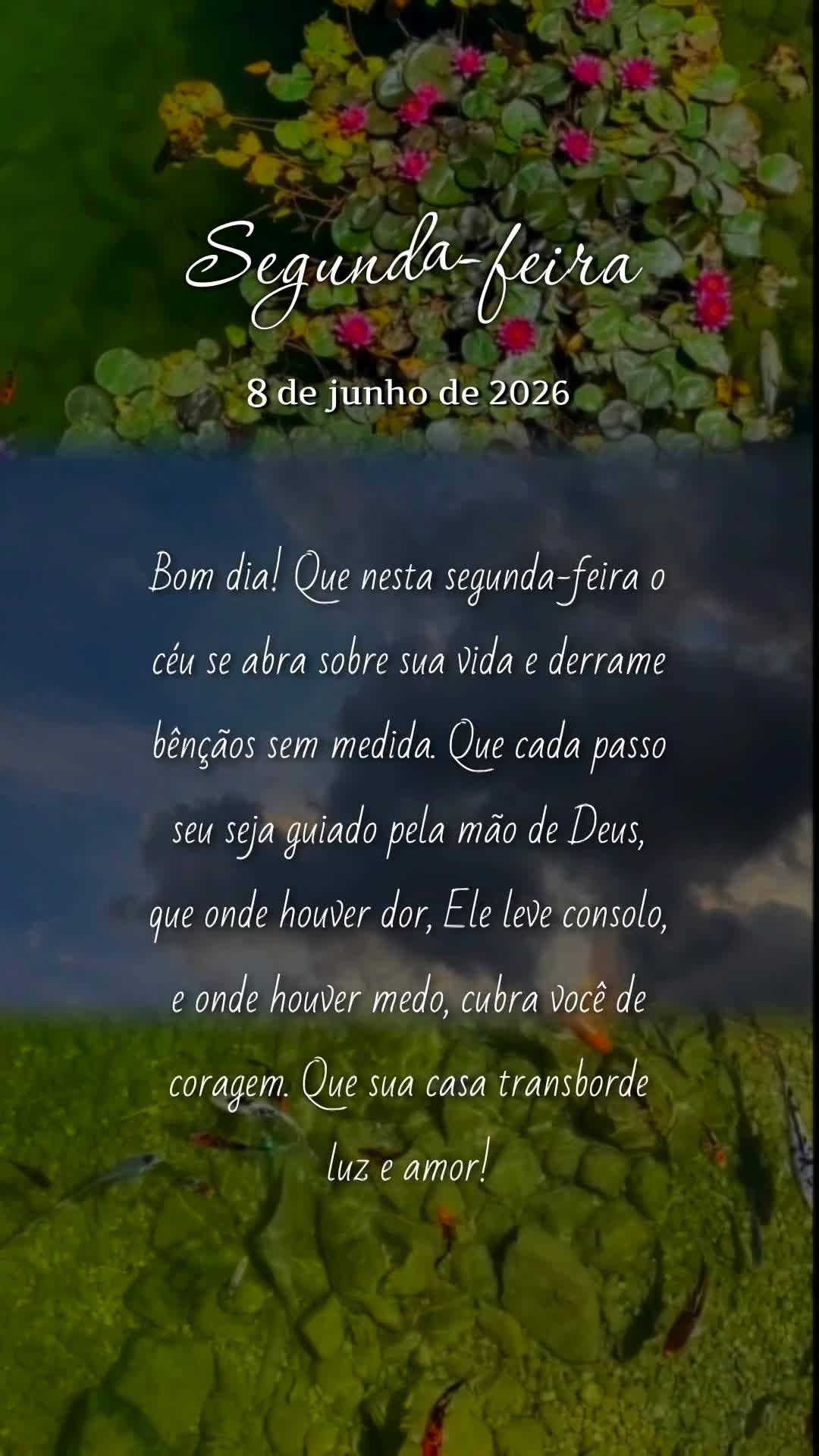 Bom dia! Que nesta segunda-feira o céu se abra sobre sua vida e derrame bênçãos sem medida. Que cada passo seu seja guiado pela mão de Deus, que ond...