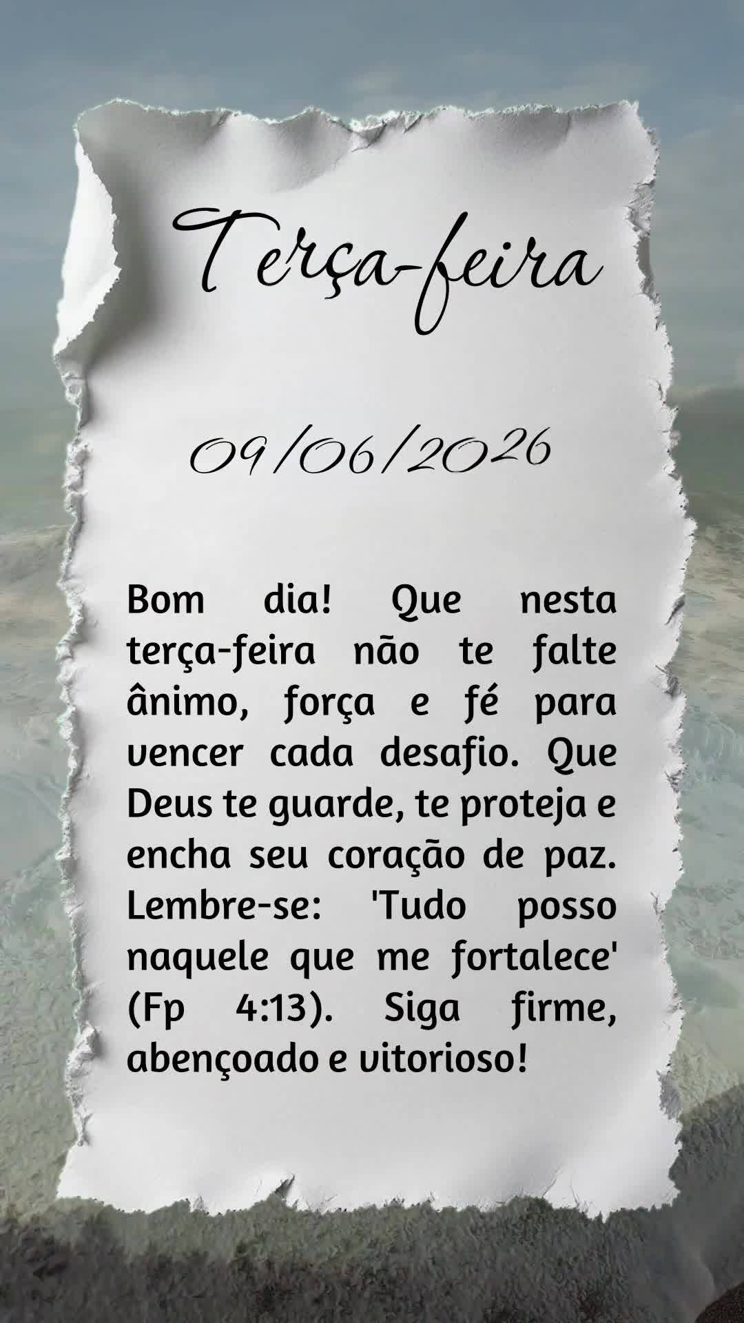 Bom dia! Que nesta terça-feira não te falte ânimo, força e fé para vencer cada desafio. Que Deus te guarde, te proteja e encha seu coração de paz....