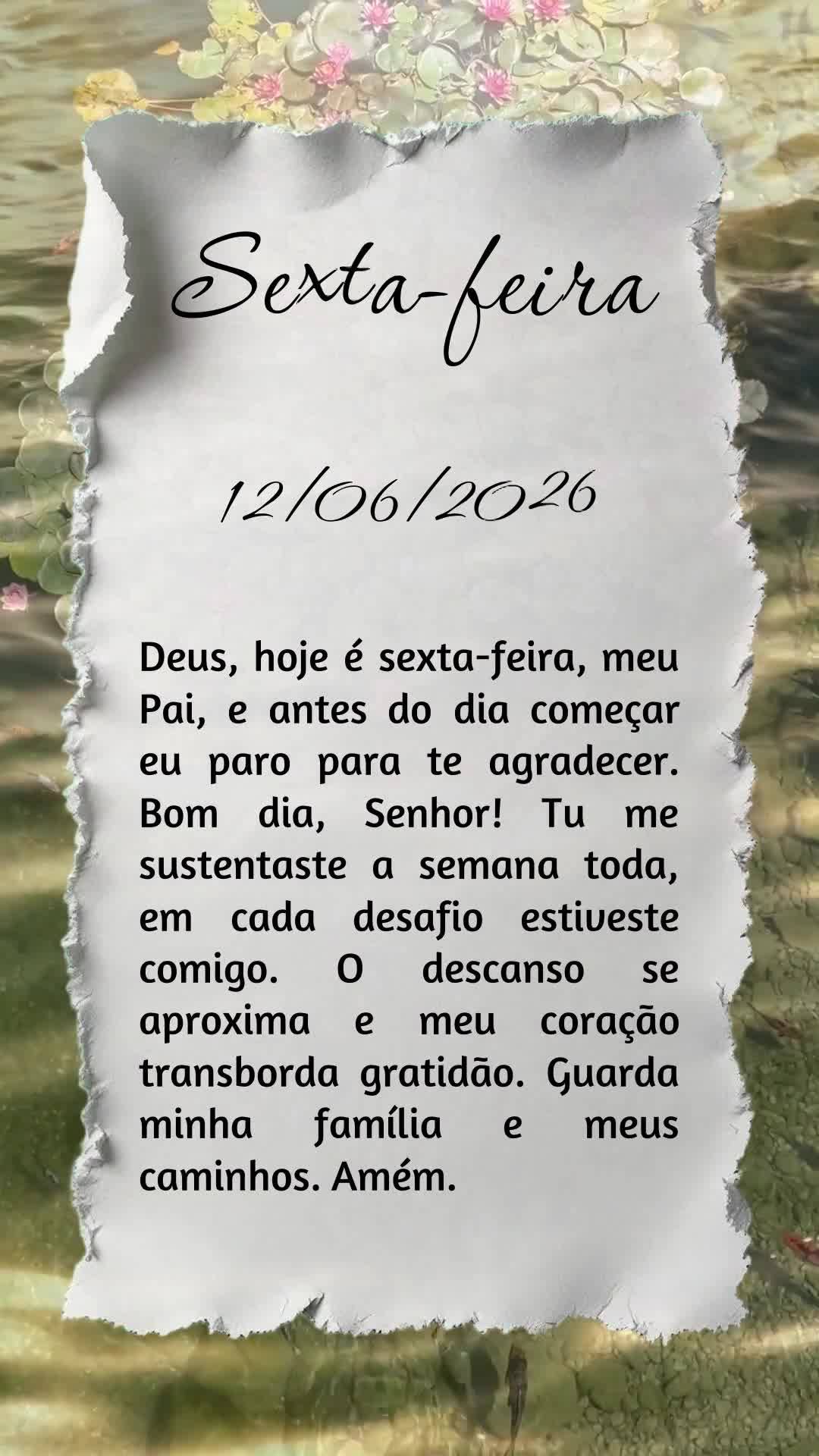 Deus, hoje é sexta-feira, meu Pai, e antes do dia começar eu paro para te agradecer. Bom dia, Senhor! Tu me sustentaste a semana toda, em cada desafio ...