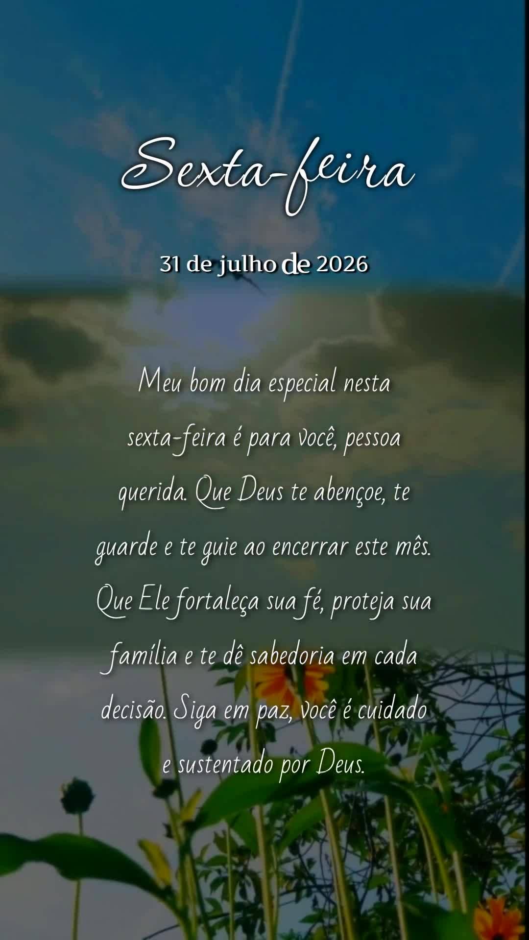 Meu bom dia especial nesta sexta-feira é para você, pessoa querida. Que Deus te abençoe, te guarde e te guie ao encerrar este mês. Que Ele fortaleça...