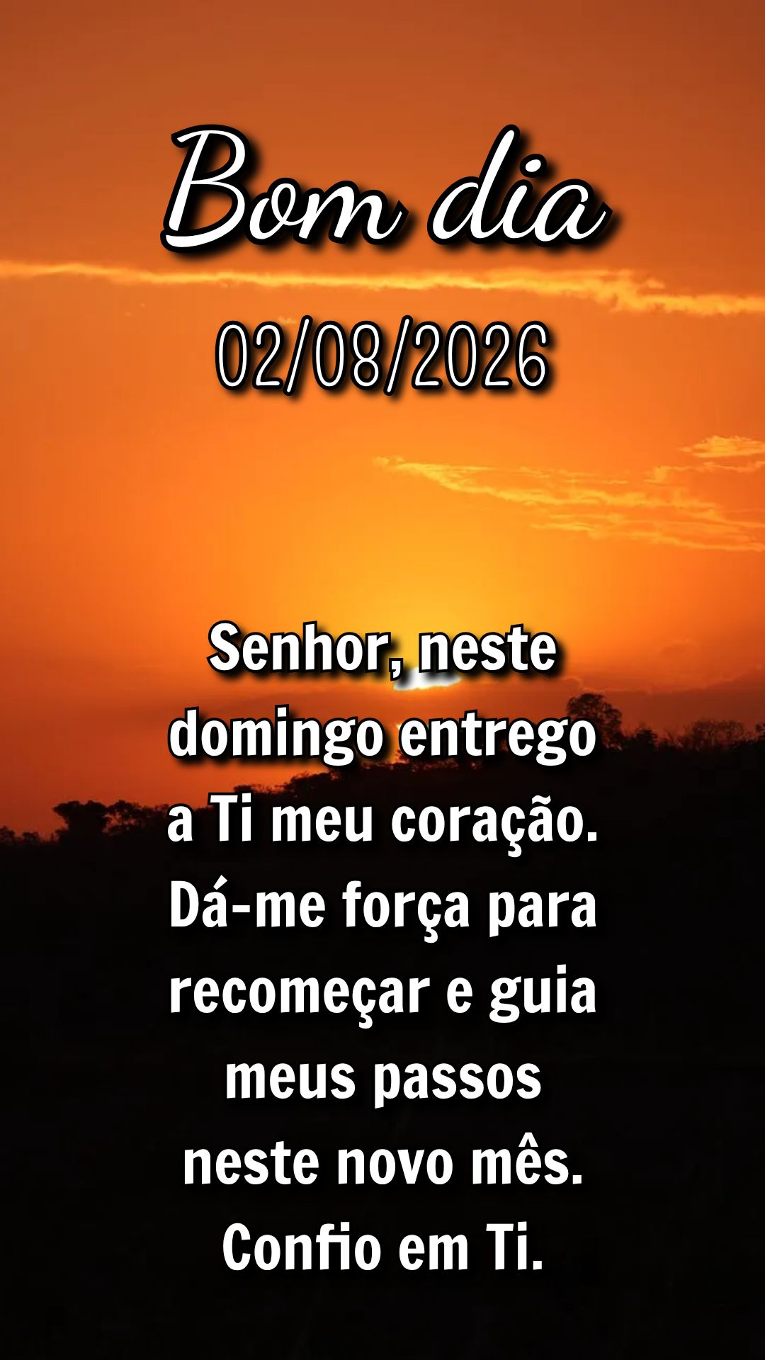 Senhor, neste domingo entrego a Ti meu coração. Dá-me força para recomeçar e guia meus passos neste novo mês. Confio em Ti.