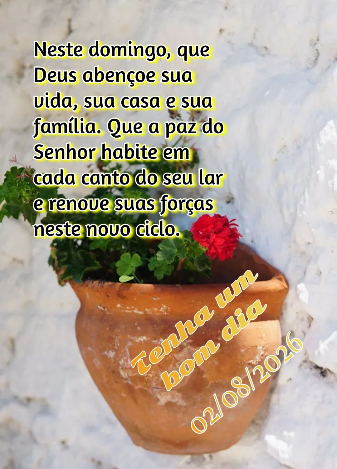 Neste domingo, que Deus abençoe sua vida, sua casa e sua família. Que a paz do Senhor habite em cada canto do seu lar e renove suas forças neste novo ...