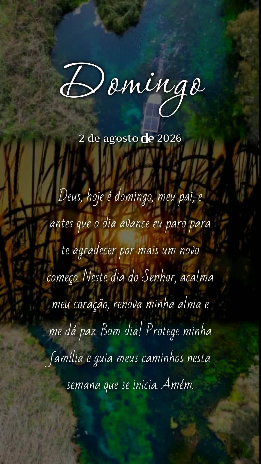 Deus, hoje é domingo, meu pai, e antes que o dia avance eu paro para te agradecer por mais um novo começo. Neste dia do Senhor, acalma meu coração, r...