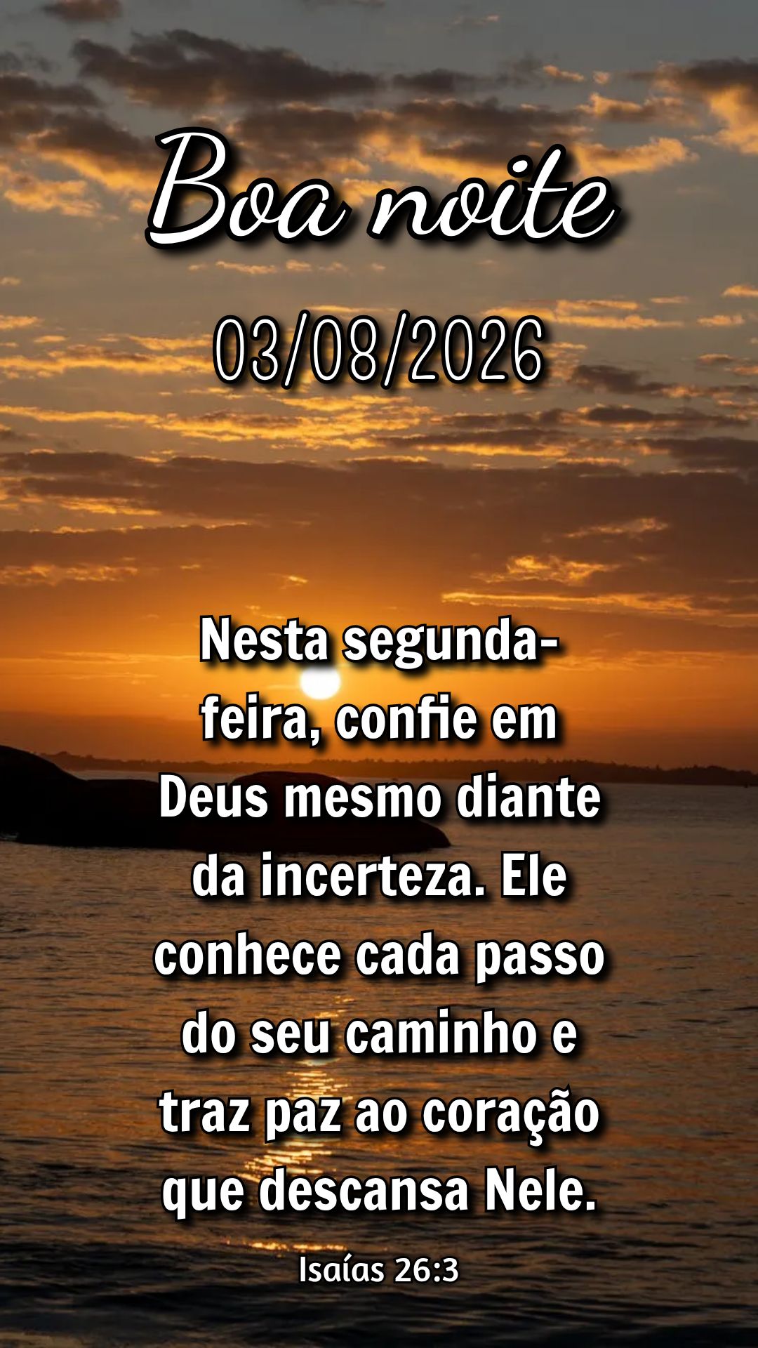 Nesta segunda-feira, confie em Deus mesmo diante da incerteza. Ele conhece cada passo do seu caminho e traz paz ao coração que descansa Nele. Isaías 2...
