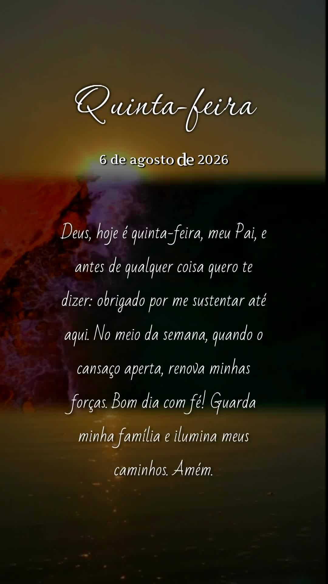 Deus, hoje é quinta-feira, meu Pai, e antes de qualquer coisa quero te dizer: obrigado por me sustentar até aqui. No meio da semana, quando o cansaço ...