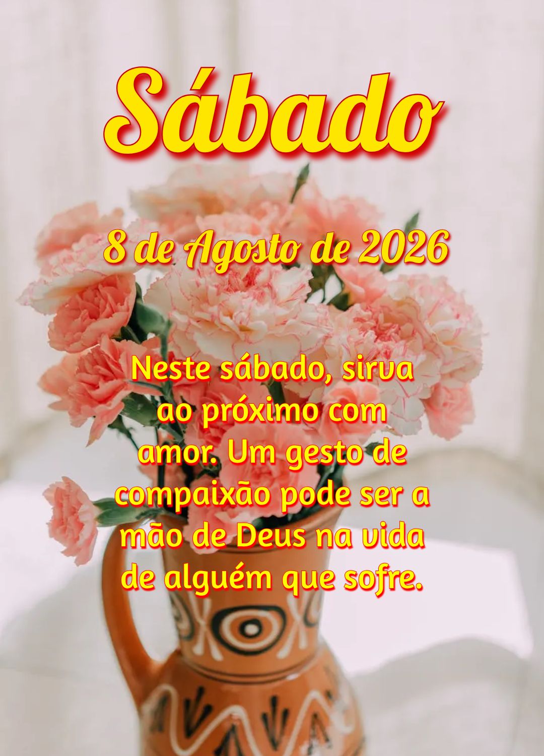 Neste sábado, sirva ao próximo com amor. Um gesto de compaixão pode ser a mão de Deus na vida de alguém que sofre.