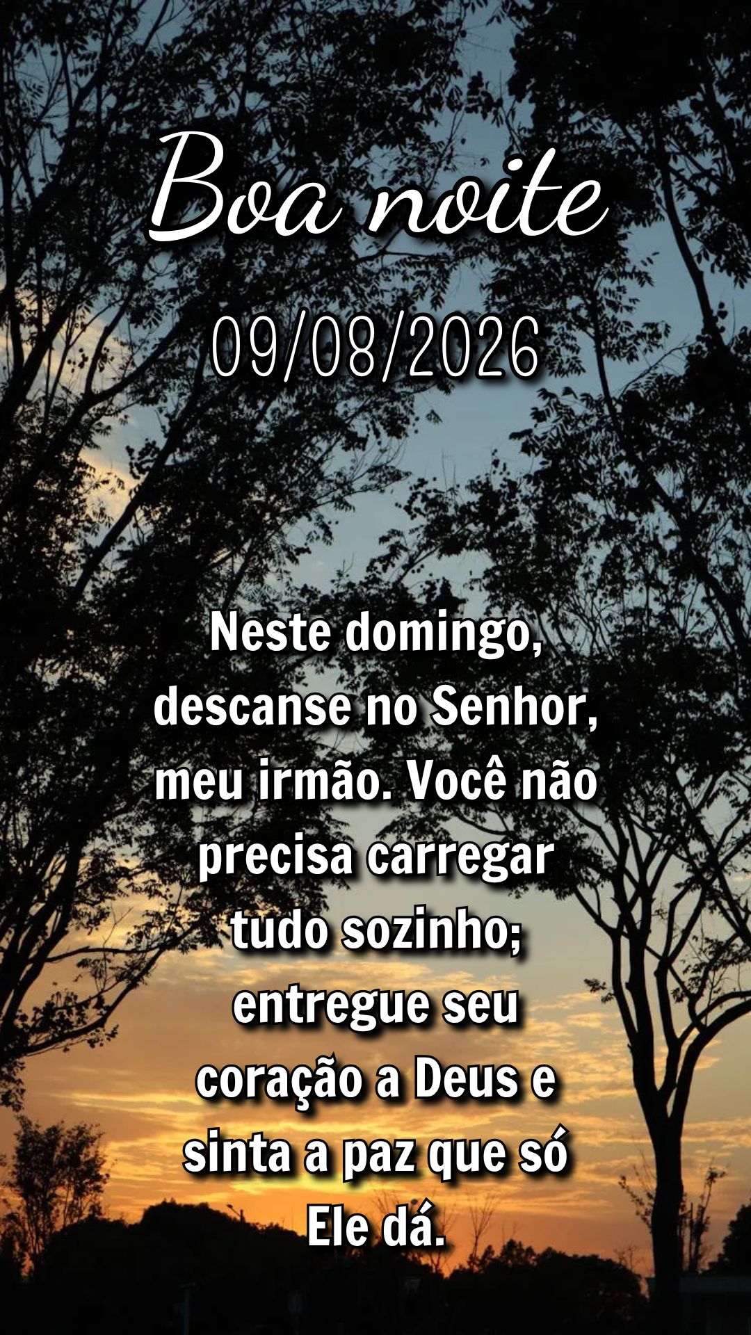 Neste domingo, descanse no Senhor, meu irmão. Você não precisa carregar tudo sozinho; entregue seu coração a Deus e sinta a paz que só Ele dá.