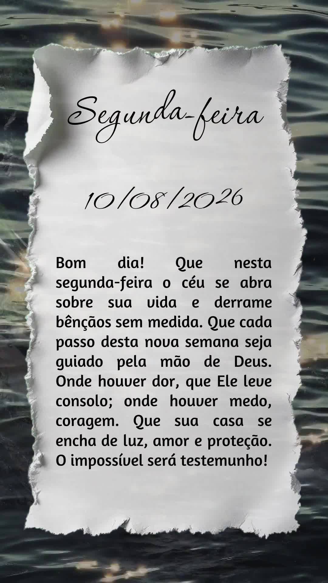 Bom dia! Que nesta segunda-feira o céu se abra sobre sua vida e derrame bênçãos sem medida. Que cada passo desta nova semana seja guiado pela mão de...