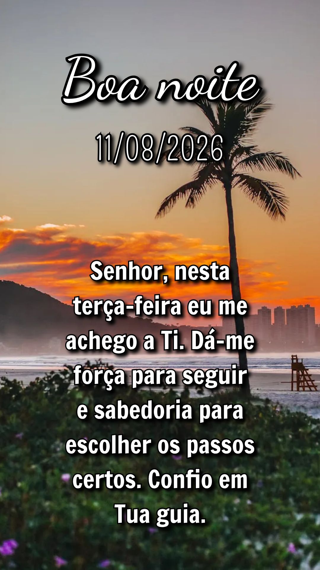 Senhor, nesta terça-feira eu me achego a Ti. Dá-me força para seguir e sabedoria para escolher os passos certos. Confio em Tua guia.