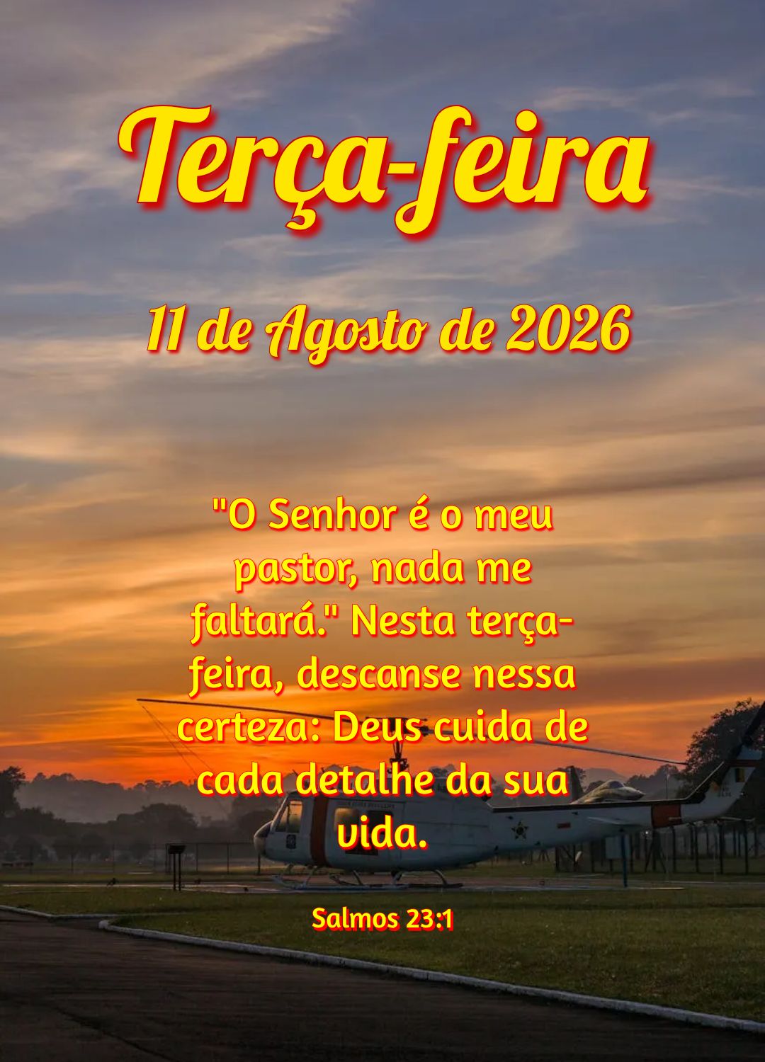 "O Senhor é o meu pastor, nada me faltará." Nesta terça-feira, descanse nessa certeza: Deus cuida de cada detalhe da sua vida. Salmos 23:1