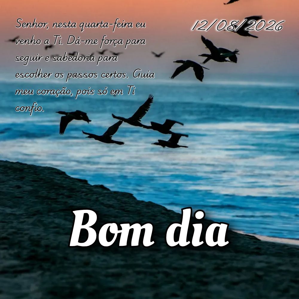 Senhor, nesta quarta-feira eu venho a Ti. Dá-me força para seguir e sabedoria para escolher os passos certos. Guia meu coração, pois só em Ti confio...