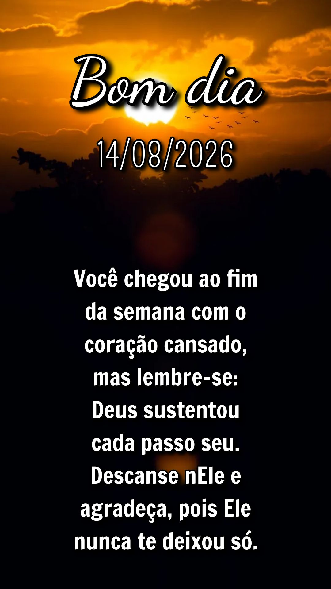 Você chegou ao fim da semana com o coração cansado, mas lembre-se: Deus sustentou cada passo seu. Descanse nEle e agradeça, pois Ele nunca te deixou ...