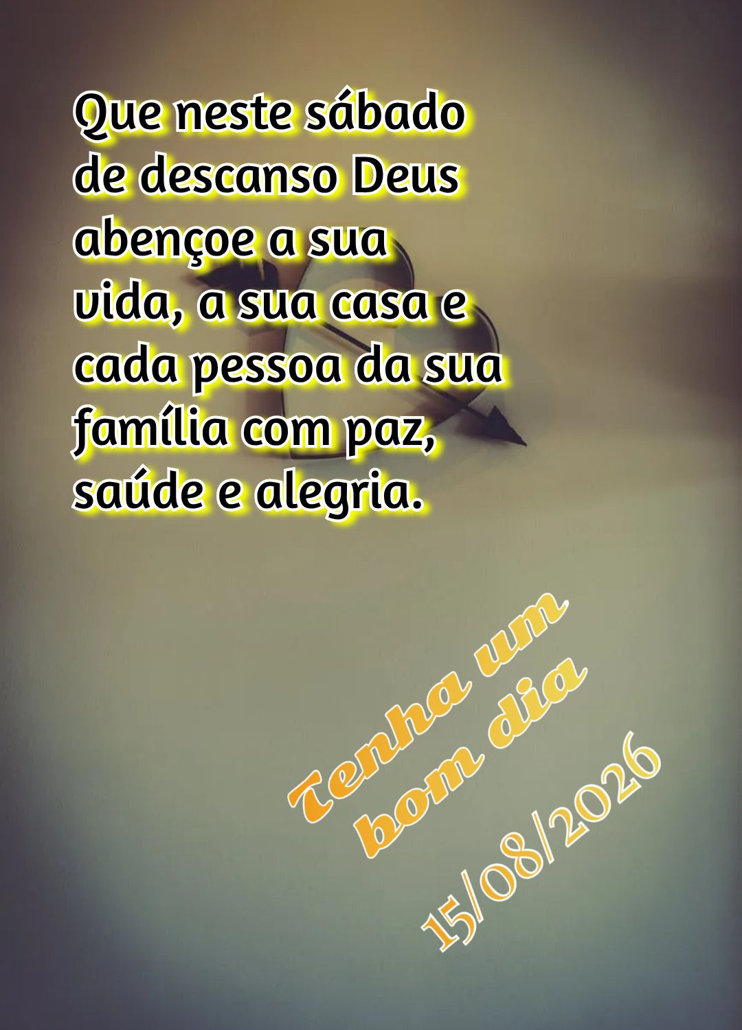 Que neste sábado de descanso Deus abençoe a sua vida, a sua casa e cada pessoa da sua família com paz, saúde e alegria. Tenha um bom dia