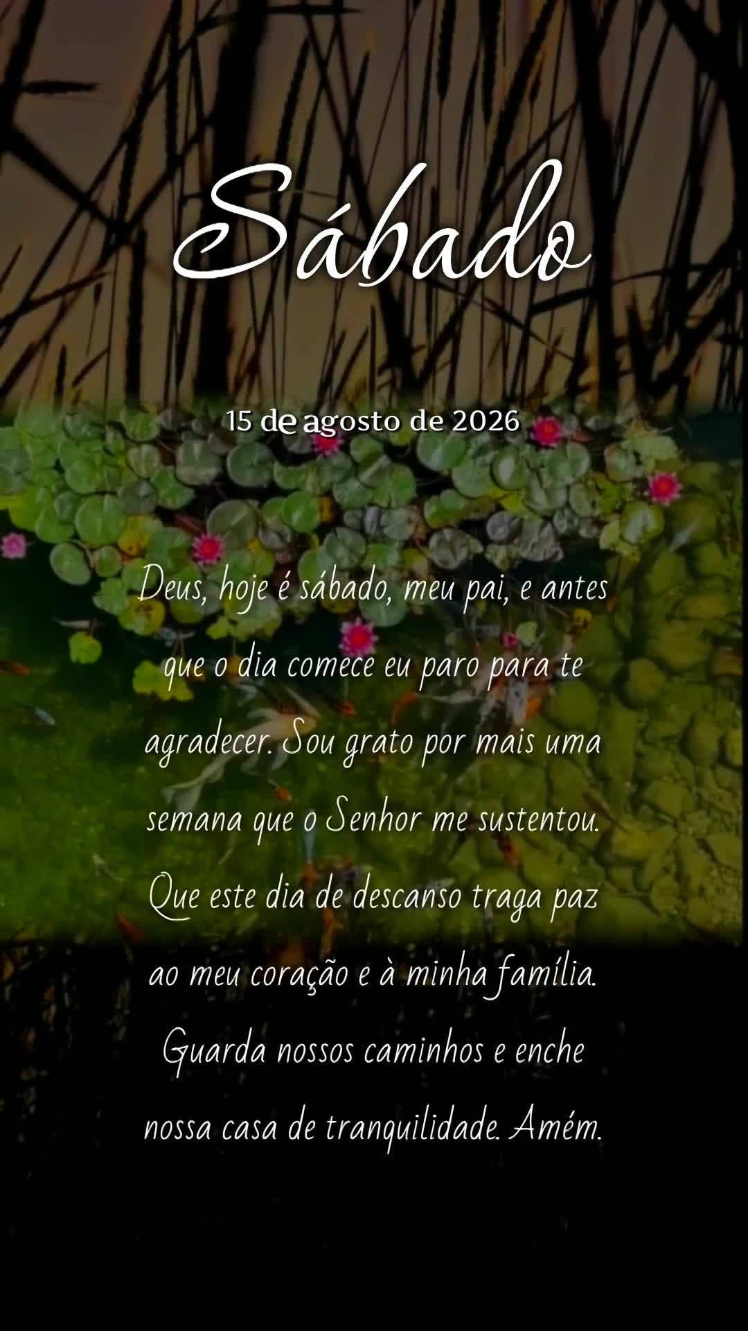 Deus, hoje é sábado, meu pai, e antes que o dia comece eu paro para te agradecer. Sou grato por mais uma semana que o Senhor me sustentou. Que este dia...