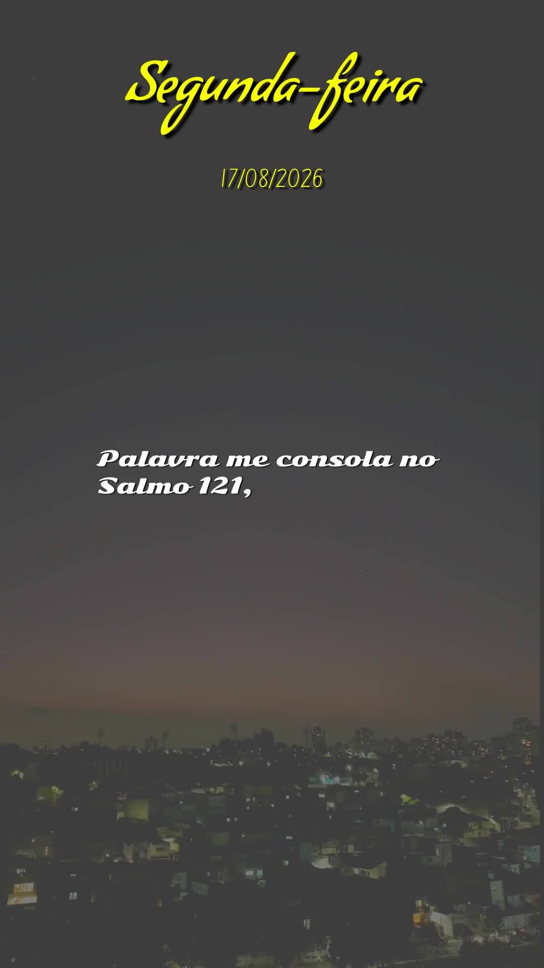 Boa noite. Obrigado, meu Deus, por mais uma segunda-feira vencida. Tu me livraste de todo mal e me concedeste saúde e força para começar esta nova sem...