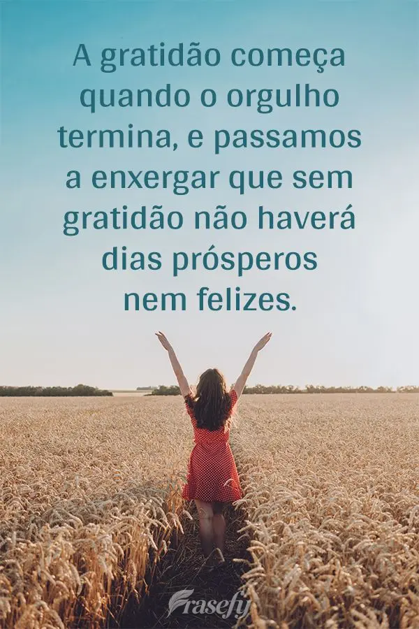 A gratidão começa quando o orgulho termina e passamos a enxergar que sem gratidão não haverá dias prósperos nem felizes.