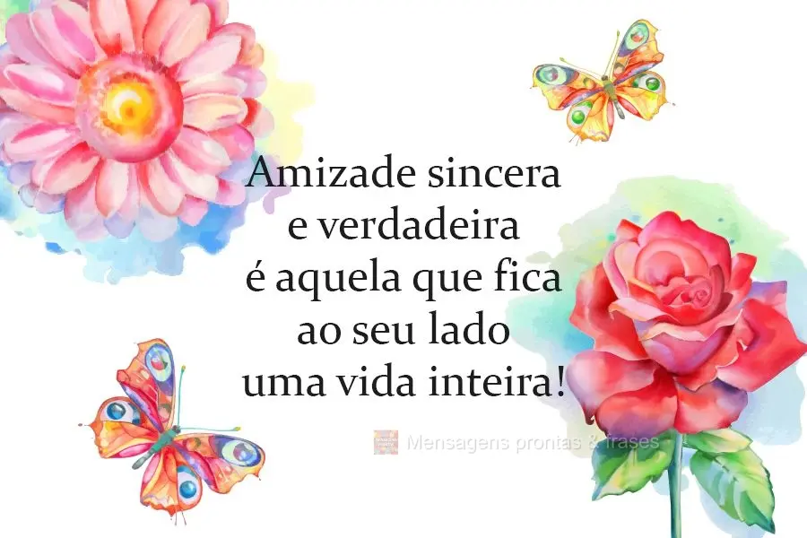Amizade sincera e verdadeira é aquela que fica ao seu lado uma vida inteira!
