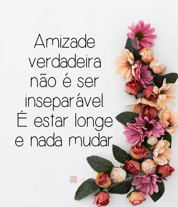 Amizade verdadeira não é ser inseparável. É estar longe e nada mudar.
