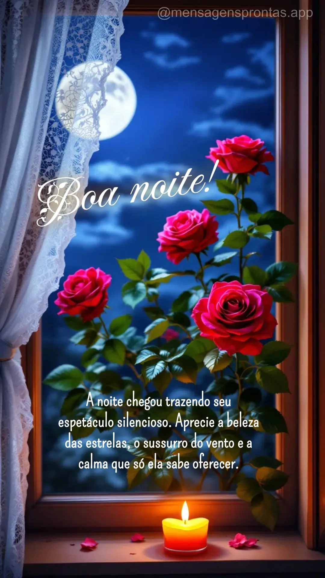 A noite chegou trazendo seu espetáculo silencioso. Aprecie a beleza das estrelas, o sussurro do vento e a calma que só ela sabe oferecer. Boa noite!