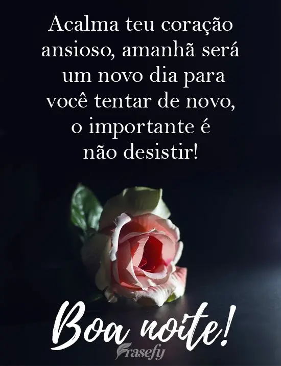 Acalma teu coração ansioso, amanhã será um novo dia para você tentar de novo, o importante é não desistir! 
 Boa noite!