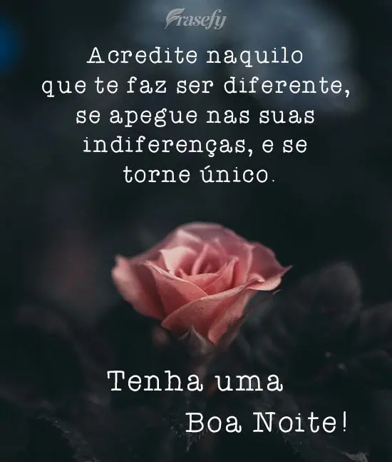 Acredite naquilo que te faz ser diferente, se apegue nas suas indiferenças, e se torne único. 
 Tenha uma Boa Noite!